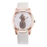 Souarts Damen Armbanduhr Einfach Stil tropisch Ananas Rose Gold Farbe Analoge Quary Uhr mit Batterie Weiß Band