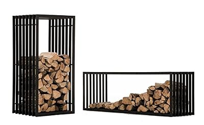 CLP Porte-bûche en Métal Noir IRVING, Étagère de Rangement pour Bois de Cheminé – Construction Stabile avec Patins de Protection du Sol – Disponible en 2 Tailles: 40x50x100