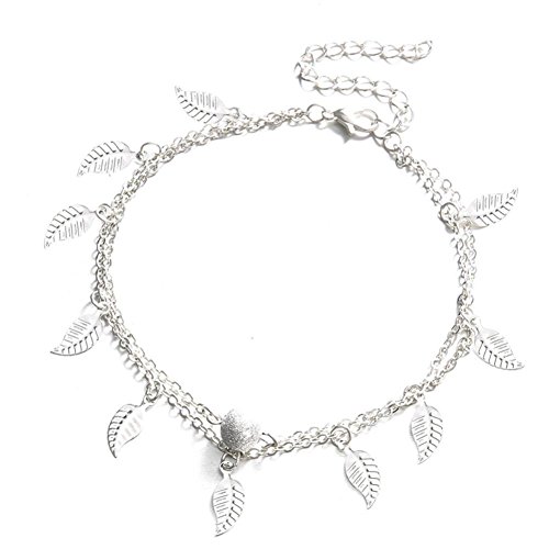 Preisvergleich Produktbild gaddrt Doppelkette Fußkettchen Schmuck Fußkettchen Perlen Boho Fuß Gothic Bohemian (Silber)
