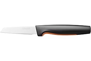 Fiskars Couteau à Légumes, Functional Form, Lame Droite, Longueur Totale : 20 cm, Acier Inoxydable Japonais/Plastique, 1057544, Noir / Orange