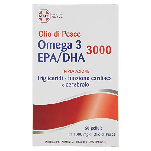 Matt Divisione Pharma - Omega 3 EPA/DHA 3000 - Integratore Alimentare di Olio di Pesce per Controllo Trigliceridi e Pressione Sanguigna - 76 gr