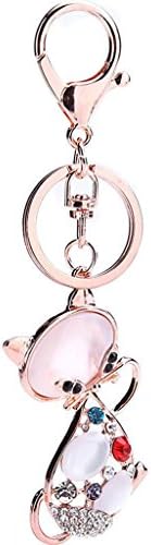 Wgwioo Crystal Keyring Fox Pearl Rhinestone Animal Keychain Car Ornaments Picture Color