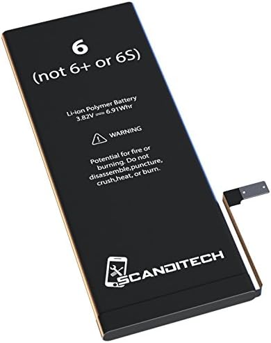 ScandiTech Replacement Battery Model iP6 - New 1810 mAh Li-ion Battery, Adhesive &amp; Instructions (no tools) - Replace Your Battery in 15 Minutes - 1 Year Warranty