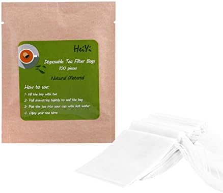 HeiYi Tea Filter Bags Drawstring, Tea Infuser Disposable for Loose Leaf Tea - 100 Count Empty Bags Drawstring with 3 Tea Holders (2in X 2.5in for 1 cup (White 30oz))