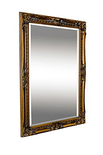 Goldener Shabby Chic Spiegel – Massivholz – Handgefertigt – Barock – Groß – 90×60 cm – Antik Gold - 2