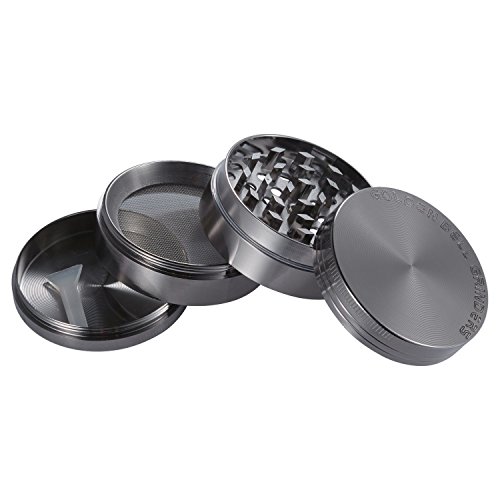 LIHAO Pollen Grinder Crusher für Tabak,Spice,Kräuter,Gewürze,Herb,Kaffee 4-teiliges Set mit Pollen Scraper (Nickel-Schwarz) - 4