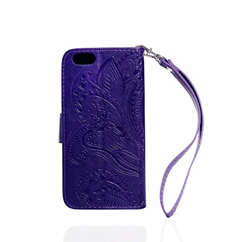 iPhone 6s Hülle iPhone 6 Hülle, MUTOUREN Handyhülle iPhone 6s / iPhone 6 (4.7 Zoll) Schutzhülle Book Style Wallet Case Cover Tasche mit Mischfarben Kartenfach Standfunktion Magnetlasche + Bleistift Touch, Pfau Blumen Lila - 3