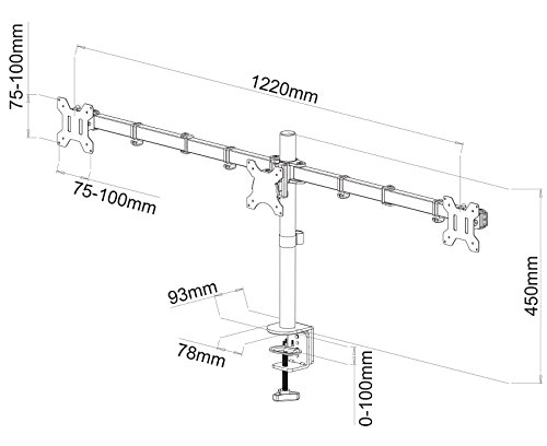 AM23T Fully Adjustable Triple Arm LED LCD Desk Mount Bracket Stand Gaming Station for Three 16-27″ Screens with 45° Tilt, 180° Swivel & Height Level Adjustment (Schreibtisch Halterung) - 3