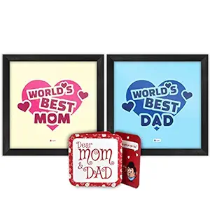 Indigifts for Mom Dad | Parents Quote Printed Poster Frame 6X6 Inches Set of 2 | Wedding for Parents, Mummy-Papa-Birthday Gift, Fathers Day