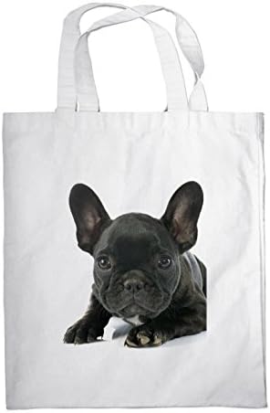 Shopping bag / tote bag / shopper bag / with handles – 38 cm x 42 cm –motive: black French bulldog puppy -22
