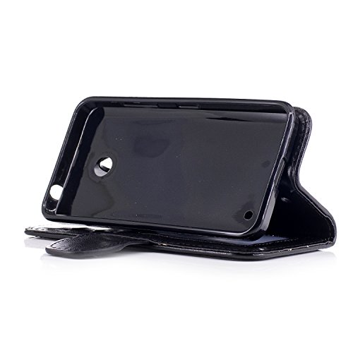 Lonchee Nokia Lumia 630 N630 Wallet Tasche Brieftasche Schutzhülle , Ahornblatt geprägtes Muster Design Hochwertige PU Leder Folio Tasche Case Hülle im Bookstyle mit Standfunktion Kredit Kartenfächer (schwarz) - 5