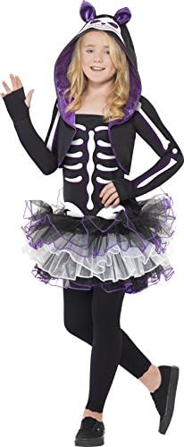 Smiffys Skelly Cat Costume, Black with Dress and Shrug with Hood, Halloween Child Fancy Dress, Skeleton Dress Up Costumes