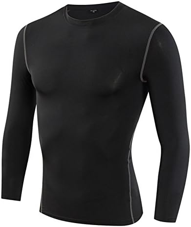 JUNQI Mens Boys Sport Running Gym Fitness Base Layer Thermal Under Top Long Sleeve Shirt Skins Gear Cool Dry S M L XL XXL 3XL