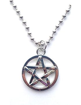 Pentagramm Stern 15 zoll Kugelkette Choker Charms Kette Silber Retro Vintage Boho 80er jahre 90er jahre