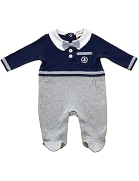 anja-wendt Strampler Baby Jungen kleiner Anzug blau grau mit Fliege maritim perfekt für Feiern und Feste Partyoutfit