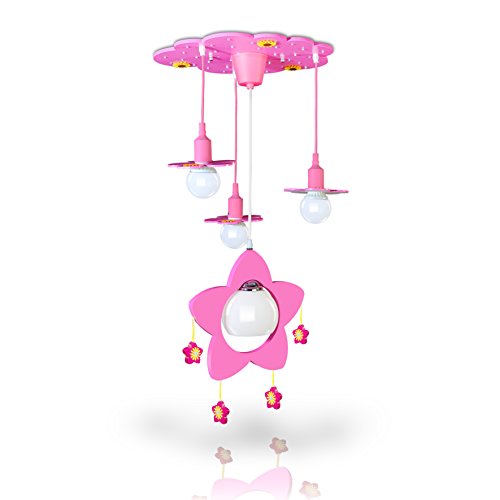 Tomate Dorado Lámpara Infantil Techo Rosa con Bombilla LED, Estrellas
