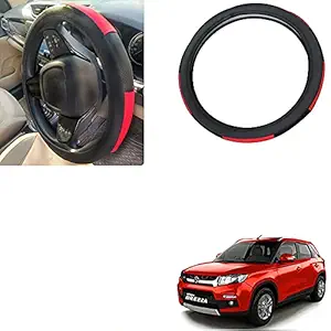 Auto Pearl - Ring Type Car Steering Wheel Cover Universal Genuine PU Non-Slip Natural Rubber Well Padded Grip Breathable Leatherite for - Brezza (Gold Blaze Black N Red)