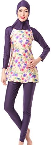 ZHANGM Modest Muslim Swimwear Islamic Swimsuit For Women Hijab Swimwear Full Coverage Swimwear Muslim Swimming Beachwear Swim Suit (Color : Purple, Size : XXL)