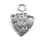EJY 100pcs Antique Silver Plated Made with Love Heart Charm 10mm