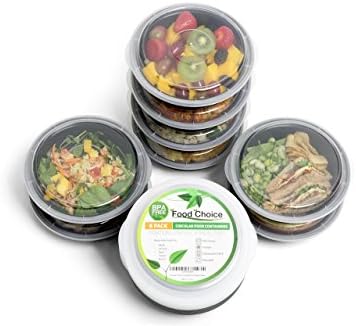 Meal Prep Food Containers with Lids for Lunch, Portion Control and Food Storage - 1 Compartment, Stackable, BPA free, Circular, Freezer, Dishwasher and Microwave Safe Tubs (8 pack)