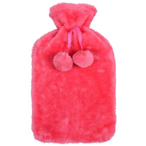 Large Hot Water Bottle With Removable Beautiful Soft Coral Pink Faux Fur Cover