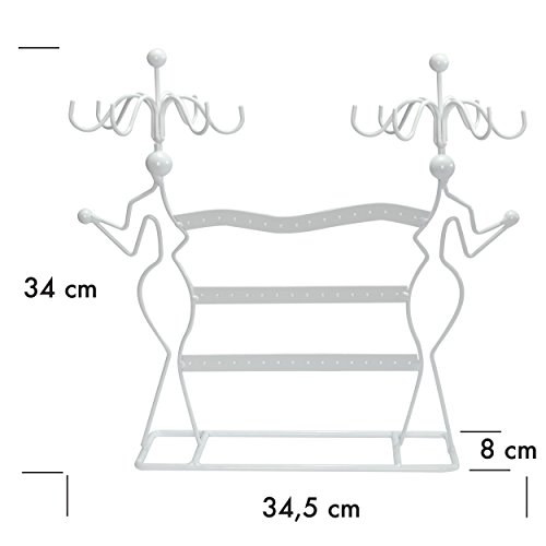 VENKON – Design Schmuckständer Ohrringhalter Kettenhalter Schmuck Organizer aus Metall – weiß – 35,5 x 34 x 12,5 cm - 3