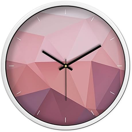 BYLE Creative Stylish Geometric-Patterned Green Blues Clock Quartz Clock Living Room Bedroom Modern Mute Home Decor Wall Clock, 12 Inch, Red Geometric White Box,