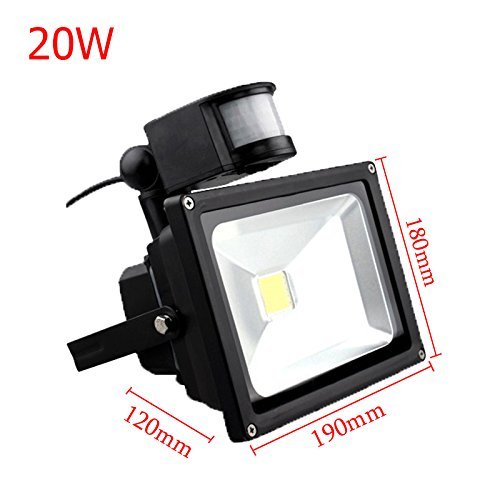 VINGO® 20W LED SMD Strahler Fluter Außen Strahler mit PIR Bewegungsmelder Fluter IP65 Aluminiumkörper Schwarz Kaltweiß - 2