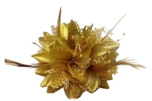 CAPRILITE Flower Feather Bead Corsage Hair Clips Fascinator Hairband and Pin (Gold)