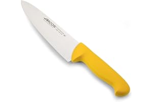 Arcos Cuchillo Chef con Hoja Acero Inoxidable Nitrum 200 mm. Cuchillo cocina profesional multipropósito. Mango ergonómico polipropileno. Serie 2900. Color amarillo.