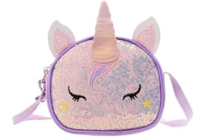 TEOGNEOT Einhorn Umhängetasche Cartoon Tasche Mädchen Schultertasche für Mädchen und Jugendliche(Lila)