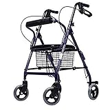 Walker with Seat and 4 Wheels, Lightweight Foldable Scroll Adjustable Compact Mobile Assist for Older Adults