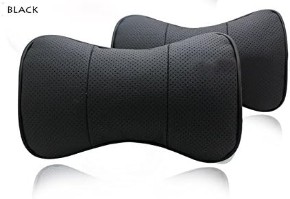AutoSunShine Genuine Leather Bone-shape Car Seat Neck Rest Headrest Comfortable Pillow Cushion (Black, No Logo(Universal))