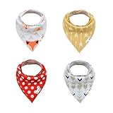 Alva Baby Unisex Boys Girls Bandana Dribble Bibs for Teething Feeding, Super Absorbent 100% Cotton, Newborn Infant Toddler Baby Gift Set (Pack of 4) SH10-EU