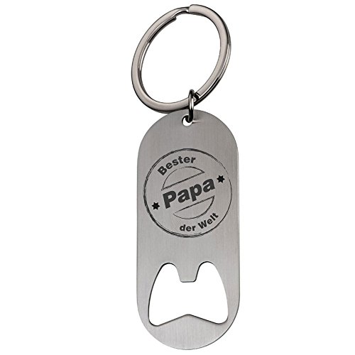 Geschenke-fabrik, portachiavi/apribottiglie con incisione in tedesco "Bester Papa der Welt" (lingua italiana non garantita); idea regalo per il papà