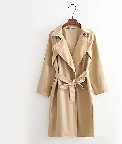 Simple fashion windbreaker, women's new European and American pure color, cross false two, waist tie coat dust coat,S,Khaki