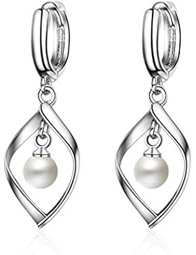 Shawa Damen Creolen Klein Blätter Perlenohrringe 925 Sterling Silber Luxus Twist Ohrhänger Ohrstecker Weihnachten...