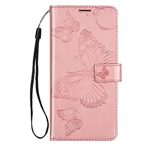 Teletel Diva Series Butterfly Embossing Pu Leather Flip Wallet Case Cover with Card Holder| Magnetic Closure (Pink) for Samsung Galaxy A71