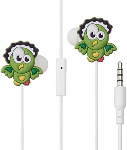Bird In-Ear green Headphones for girls with Mic by Lolachat. Colorful Earphones for iPhone Android Apple Smartphones MP3