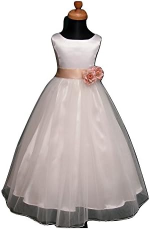 Ivory flowergirl bridesmaid detachable gold sash flower girl dress (4-5 Years (Label 4))