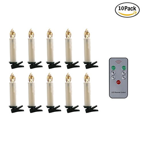 Preisvergleich Produktbild COOSA 10er / 30er LED Weihnachtskerzen, Warmweiß, Flammenlose, Kabellos Weihnachtsbaumkerzen, Christbaumbeleuchtung Baumkerzen mit Fernbedienung Kabellos (10 elfenbein Kerzen)