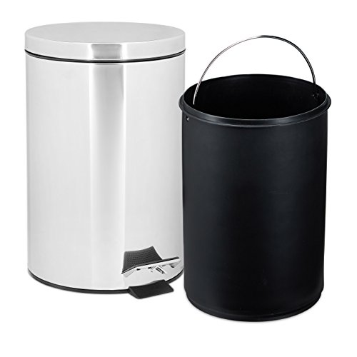 Relaxdays Treteimer 7 L aus Edelstahl H x D: 31,5 x 21 cm Abfalleimer in Metall-Optik als Abfallbehälter und Tretmülleimer für Küche und als Kosmetikeimer im Bad Tretmülleimer, silber - 4