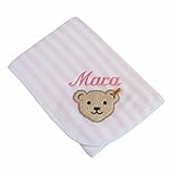 Babydecke mit Ihrem Wunsch Namen bestickt Steiff Collection 2890 rosa / weiß 90 cm x 60 cm Nicki