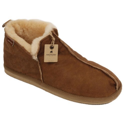Preisvergleich Produktbild Herren Stiefel-stil Lammfell Pantoffel Mit Antikleder Verzierung - Schafffell, Kastanienbraun, EU 43