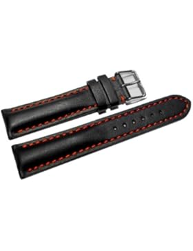 Orig. Watchband Berlin - Uhrenarmband - stark gepolstert - Glatt - schwarz rote Naht - 24mm