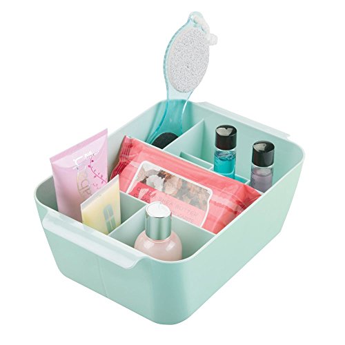 InterDesign Clarity Kosmetik Organizer mit Griffen | Sortierbox mit 8 Fächern für Make-Up & Accessoires | Ablagesystem auch für Bürozubehör | Kunststoff mintfarben - 4