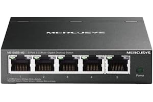 TP-Link Mercusys MS105GS-M2 Switch Ethernet 2.5 Gigabit 5 Porte, Cablaggio Hassle-Free, Plug & Play, Funzione Silenziosa, Ideale per Casa, Ufficio, Gaming, Access Point WiFi 6, Montaggio Desktop