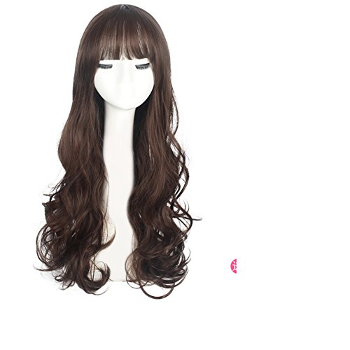 Long curly hair Large wave Slanting bangs Wig sets Long hair Realistic natural Fluffy pear rolls Wig sets-F