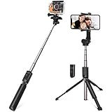 Bluetooth Selfie Stick, BlitzWolf 5 in 1 81.5cm Erweiterbarer Selfie Stang Stab mit Bluetooth-Fernauslöse und Stativ für Kameras, Gopro, iPhone, Android (Erweiterte Version-Schwarz)