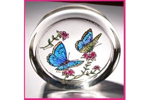 HENSITA Decorative Hand Printed Stained Glass Paperweight in a Blue Butterflies Design